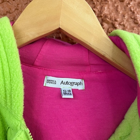 Marks & Spencer Baby Y2K Fleece Neon Green Jacket With Flowers Size 12-18 Months - Picture 9 of 10